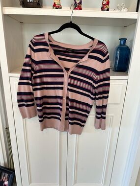 Halogen Pink Navy Striped Button-Front Cardigan